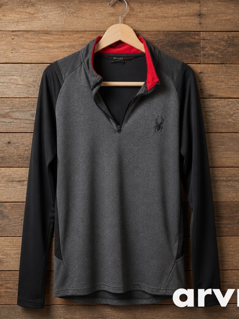 Spyder Men’s LargCharcoal Gray & Black Quarter-Zip Pullover with Red Collar Trim